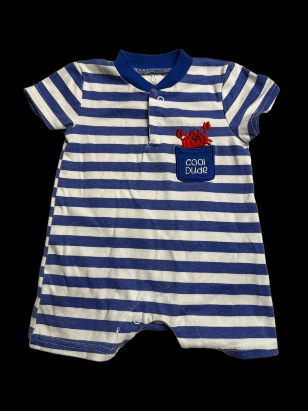 3/6 month Striped Blue and White Baby Romper